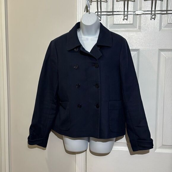 Massimo Dutti Women's Navy Blue Cotton Viscose Double Breasted Jacket Size: 12 - Picture 1 of 16